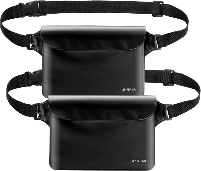 Venterior Waterproof Waist Pouch 2-Pack | Beach Accessories Fanny Pack for Swimming Snorkeling Sailing Kayaking Beach Pool Water Parks | Keep Your Phone Wallet Safe and Dry (White & Black) - Image 1